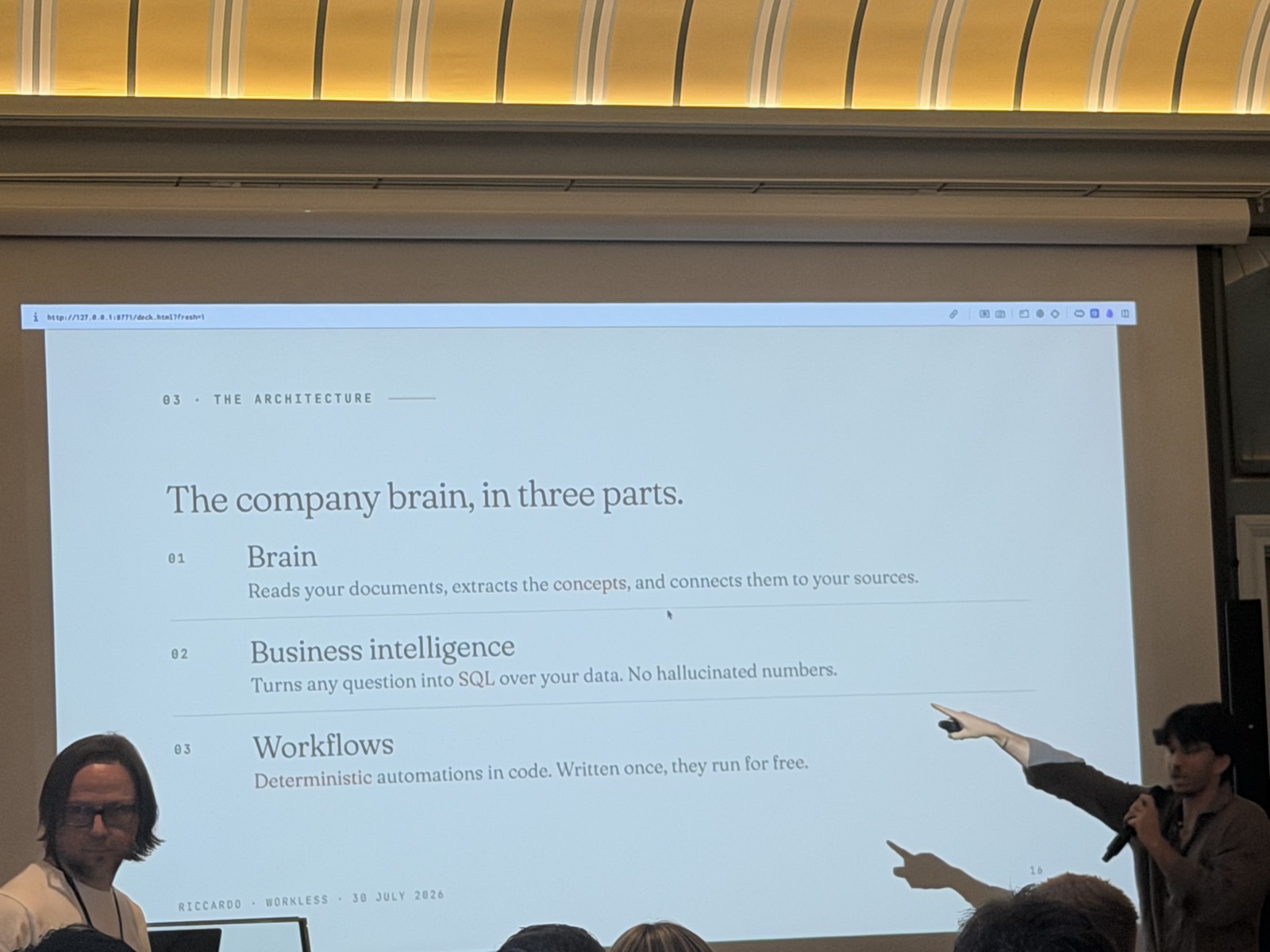 "The company brain, in three parts" - brain / BI (text-to-SQL) / deterministic workflows