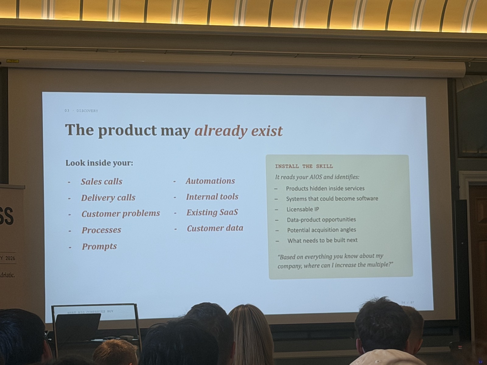 "The product may already exist" - and the install-the-skill box