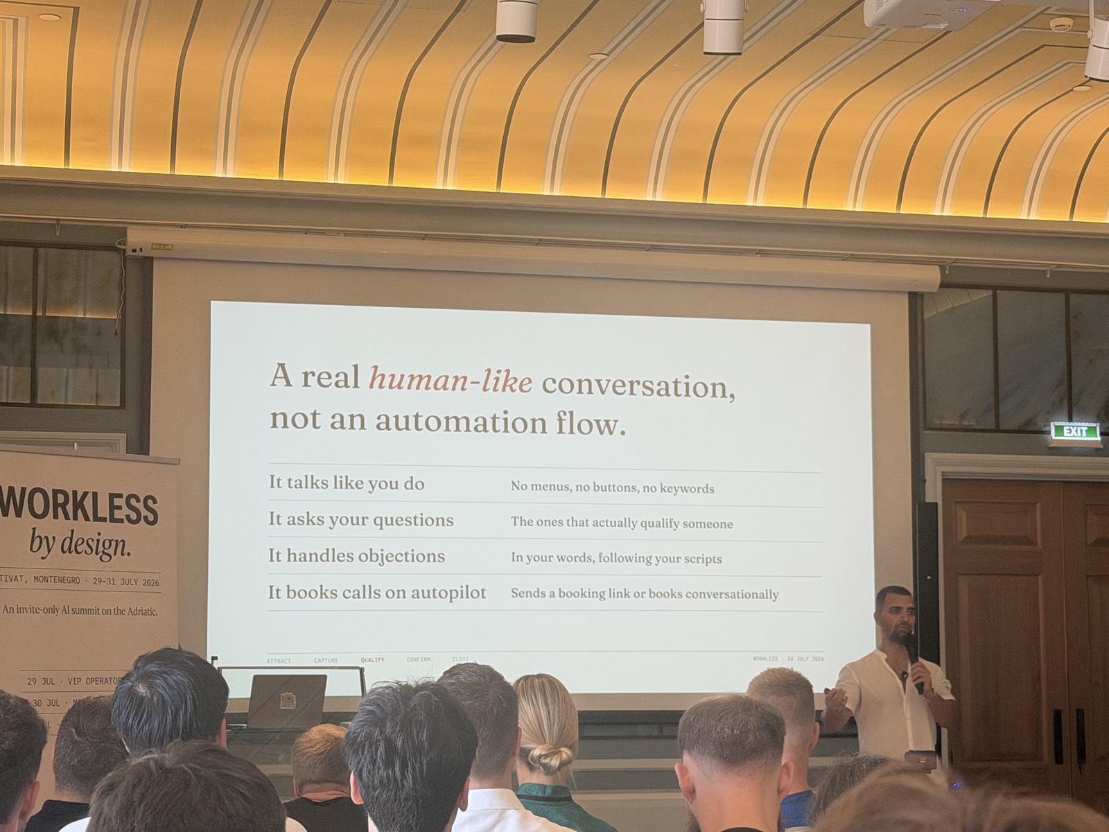 "A real human-like conversation, not an automation flow" - qualifies, handles objections, books calls